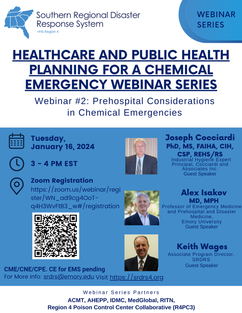 Healthcare and Public Health Planning for a Chemical Emergency webinar series